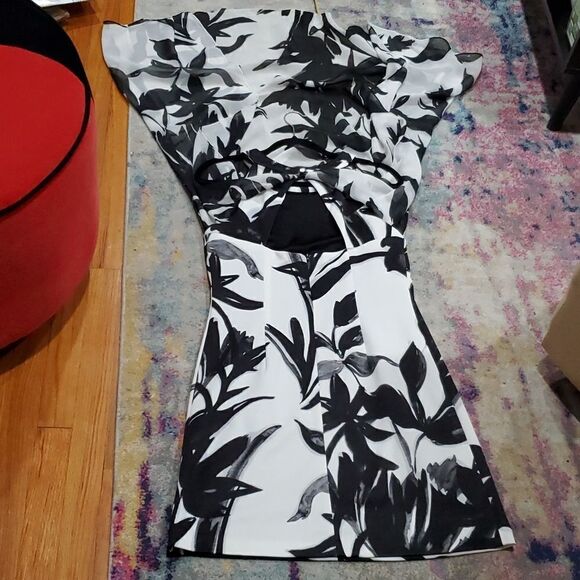 Vince Camuto Black & White Floral Dress with Sheer Sheath Overlay Size 12 - Picture 12 of 16